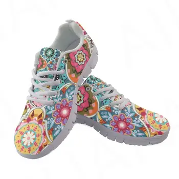 Prabangos Prekės Bohemijos Mandala Gėlių Spausdinti Laisvalaikio Sportbačiai Moterims Patogus Oro Butas Batai Femme Nėrinių Zapatos
