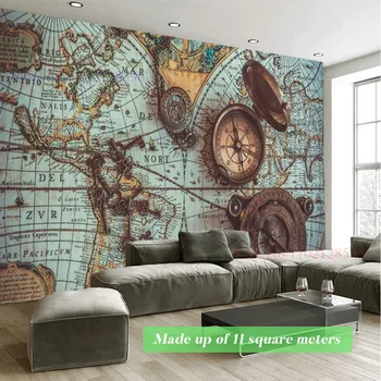 Pritaikytas Didelių 3D Tapetai Retro Pasaulio Žemėlapis Kišenėje Žiūrėti Sienos Freskos už Kambarį Berniukas, Mergaitė, Vaikų, Miegamojo Fone Plakatas