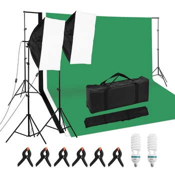 Profesionalus Studija Nuotrauka Light Kit 2*Softboxes Lemputės Šviesos Stendas Fone Stovi Backdrops Gnybtus Atlikti Maišelis