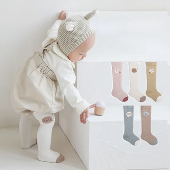 Rudenį kūdikių mados Žakardinės kojinės 0-3 metų kūdikiams medvilnės megzti atsitiktinis Aukštos Kojinės