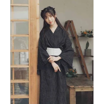 Samurajus Drabužių, Tradicinių Japonų Moterys Juoda Suknelė Kimono Spa Sauna Chalatas su Diržu Prarasti Plius Dydis Suknelė