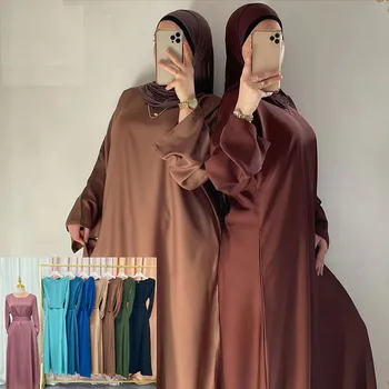 Satino Abaja Dubajus Turkija Kaftan Moterų Musulmonų Maxi Suknelė Kukli Abayas Islamo Drabužių Arabų Skraiste Afrikos Suknelės Suknelė Jalabiya