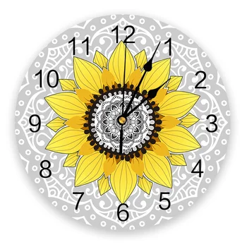 Saulėgrąžų Mandala Modelis Miegamojo Sienos Laikrodį, Didelė Moderni Virtuvė Valgomasis Apvalus Sieniniai Laikrodžiai, Laikrodžiai Kambarį Žiūrėti Namų Dekoro