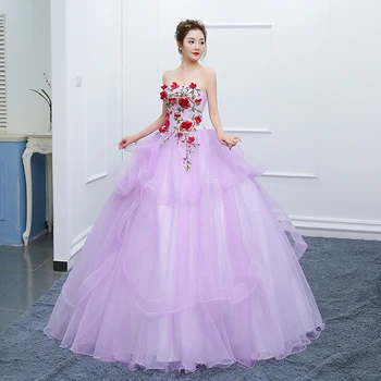 Seksualus Stebėjimo Quinceanera Suknelės New Purple Elegantiškas, Grindų ilgio Tiulio Kamuolys Suknelė Vintage Red Gėlių Vestido De Debutante