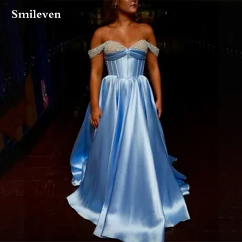 Smileven Dangus Mėlynas Oficialią Vakaro Suknelė Linijos Duobute Nuo Peties Prom Dresses Grindų Ilgis Sweethart Prom Šalis, Chalatai 2023