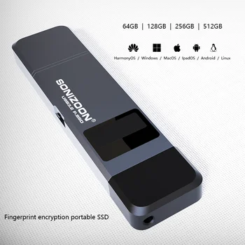 SONIZOON 256 gb pirštų Atspaudų Šifravimo Rašyti Apsaugos Funkciją Nešiojamų SSD TPYEC3.2 Pen Ratai USB3.0USB 