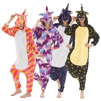 Suaugusių Gyvūnų Vienaragis Onesies Pižama Nustatyti Animacinių Filmų Moterų, Vyrų Žiemos Unisex Flanelė Pižama Unicornio Sleepwear Kigurumi Sleepwear