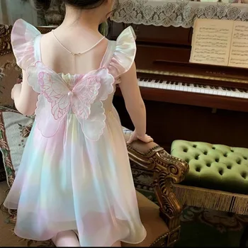 Suknelė Mergina 3-8 Metų Vasarą Suspender China Naujo Gimtadienio Princesė Suknelė Elegantiškas Ruffles Vaikų Atostogų Atsitiktinis Vestidos