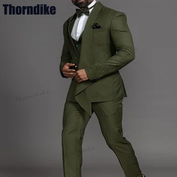 Thorndike Prabanga Naujo Dizaino Stiliaus Žalia Vyrų Kostiumas 3 Gabalus Švarkas Nustato Verslo Atsitiktinis Vestuves Prom Kostiumas veste kostiumas