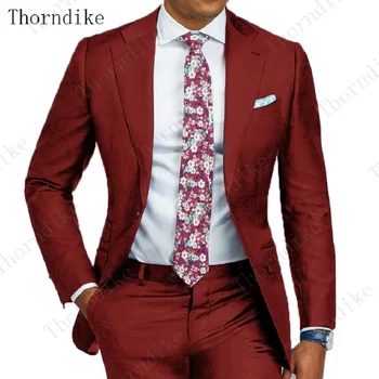 Thorndike Vyrų Kostiumas 2019 Vestuvių Kostiumai Vyrams Įpjovomis Atvartas 2 vnt Slim Fit Bordo Kostiumas Mens Royal Blue Smokingas Striukė
