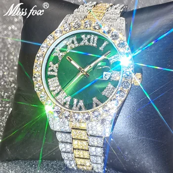 Top Hip-Hop Naujas Lediniame Iš Visiškai Moissanite Žalia Kvarcas Laikrodžio Dizainas Vandeniui Nardymo Verslo Papuošalai Laikrodžiai Montre Homme Luxe