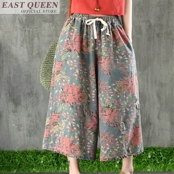Tradicinis chinses drabužiai moterims pločio kojų kelnės internete kinų parduotuvės retro gėlių spausdinti prarasti elastinės kelnės FF622 A