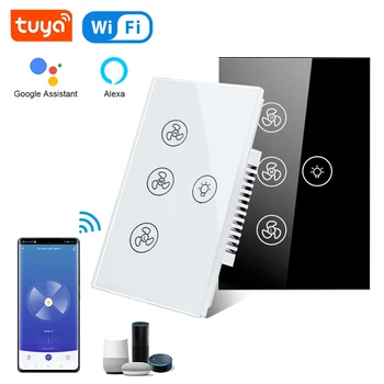 Tuya WiFi Ventiliatorius Šviesos Smart Switch Touch Interruptor Smart Home App Valdymas Darbas Su Alexa Įvairių Greičio Reguliavimas