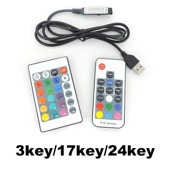 USB 5V mini 3key 17key 24key RGB LED RF Valdytojas mini Kontrolės Dimeris 5050 3528 2835 RGB LED Juostelės Žibintai, 4Pin