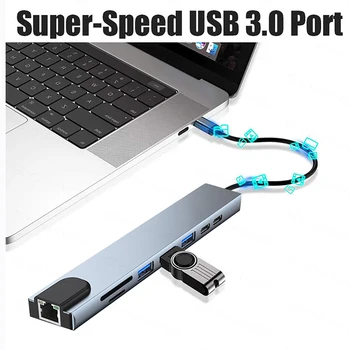 USB C HUB USB Multi HDMI-USB 3.0 RJ45 Carder Reader OTG Adapteris, USB Skirstytuvo 