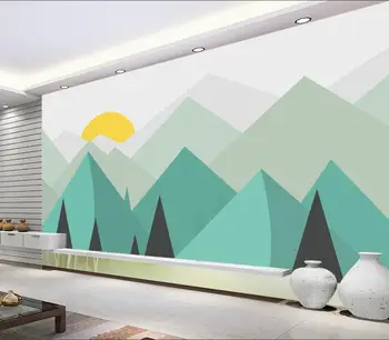 Užsakymą tapetai, cartoon trikampis kalnų saulės fone, vaikų darželis, vaikų kambario dekoruoti freskomis 3d tapetai