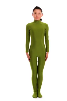Vaikas Suaugusiųjų Armijos Žalioji Spandex Zentai kostiumas dancewear Unitard Bodysuit leotard Ne Hood & Rankas