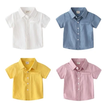 Vaikų Vasaros Drabužių 2-7Y Kūdikių Medvilnės Trumpas Rankovėmis Marškinėliai Berniukams Monochromatinės Atvartas Dizaino Atsitiktinis Trumpas Rankovėmis marškinėliai