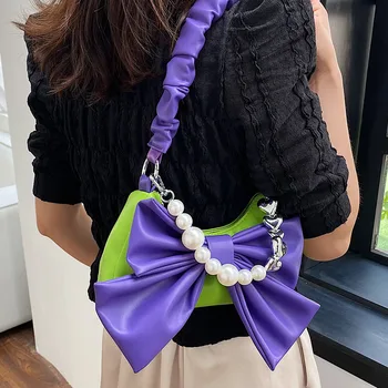 Vasarą naujų spalvų kontrastas bowknot pearl rankinę moteris 2023 nišą paprastas dizainas 