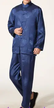 vyrų kovos menų drabužių rinkiniai vyrams kung fu tango tinka kostiumas chi tai uniformos tamsiai mėlyna