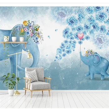 wellyu Užsakymą didelės freskos 3d Šiaurės ranka-dažytos dramblio gėlių vaikų miegamąjį kambarį, TV foną, 3d tapetai
