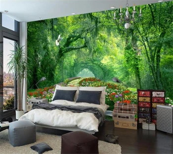 wellyu Užsakymą foto tapetai, 3d didelės freskos medis parkas žalioji kelių обои kraštovaizdžio foną papel de parede 3d freskos
