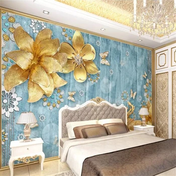wellyu Užsakymą foto tapetai, 3d prabanga aukso papuošalai, gėlės, Viduržemio jūros regiono, Europos TV foną, sienos popieriaus papel de parede обои
