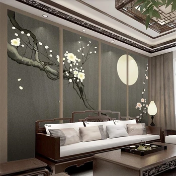wellyu Užsakymą tapetai 3d freskomis high-end ranka-dažytos Zen slyvų Kinijos tėtis peint foną tapetai, dekoratyvinis dažymas