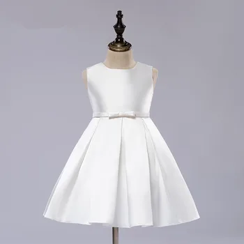 White Satin Mergina Šalis Suknelė Be Rankovių Vaikų Mergaičių Pirmosios Komunijos Suknelės Mergina Inscenizacija Princesė Suknelė Gėlių Mergaičių Suknelės Vestuvėms