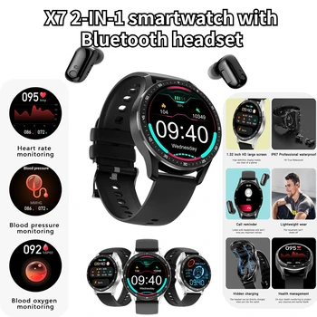 X7 Daugiafunkcinis Sporto Smart Watch 2 in 1 Built-in TWS Ausinių ir 