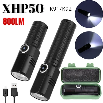 XHP50 Galingas Mažas LED Žibintuvėlis 800LM USB Įkraunamas Žibintuvėlis atsparus Vandeniui IPX4 5 Režimai Fakelas Žibintai Kempingas K91/K92