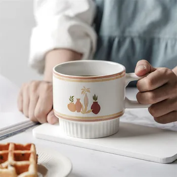 Šiaurės Šalių Keramikos Vertus Dažytos Gėlės Kavos Puodelis Retro Matinis Pora Geriamojo Taurės Namų Pusryčiai Pieno Puodelis Office Teacup Drinkware